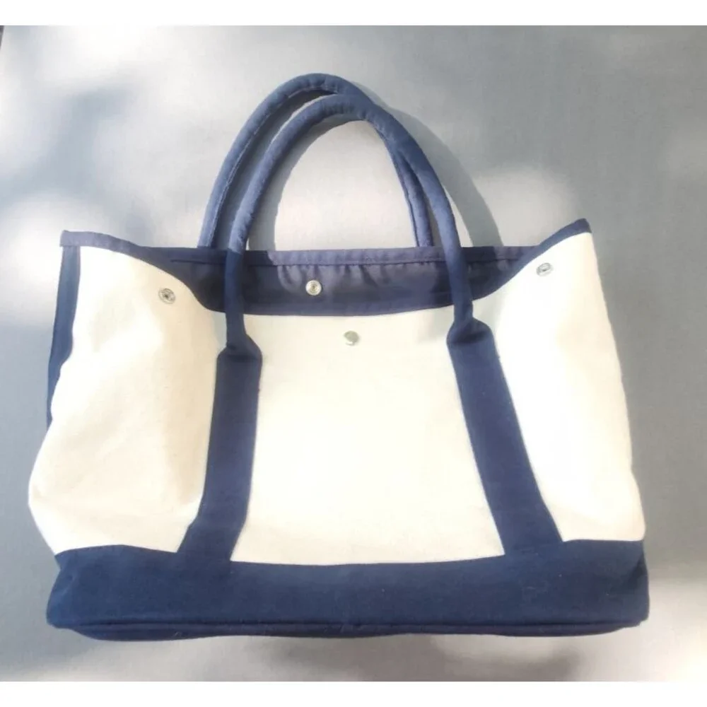 Morgan Stanley Scarborough & Tweed Canvas Snap Boat Tote Bag – Navy Trim
